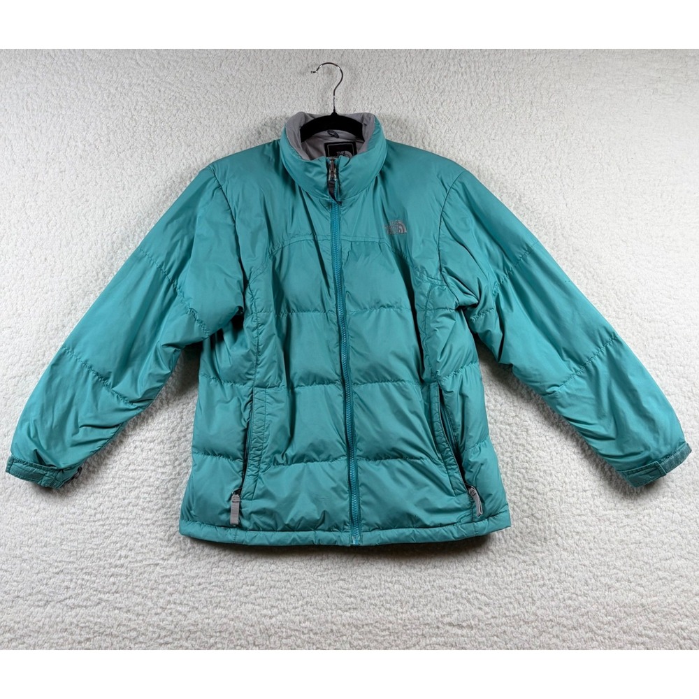 The North Face Girls L Teal Blue Goose Down Quilted Puffer Jacket Full Zip Coat